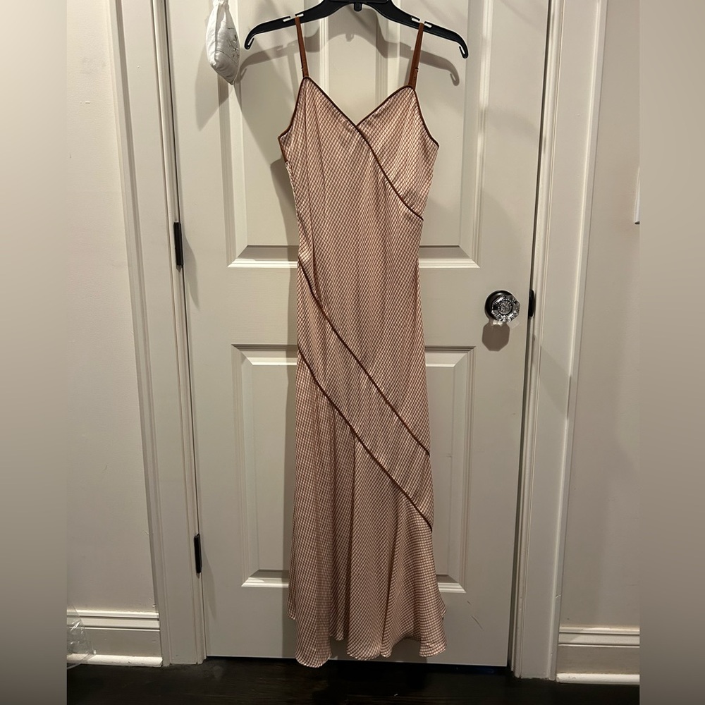 DKNY Tan and Brown Striped Maxi Dress